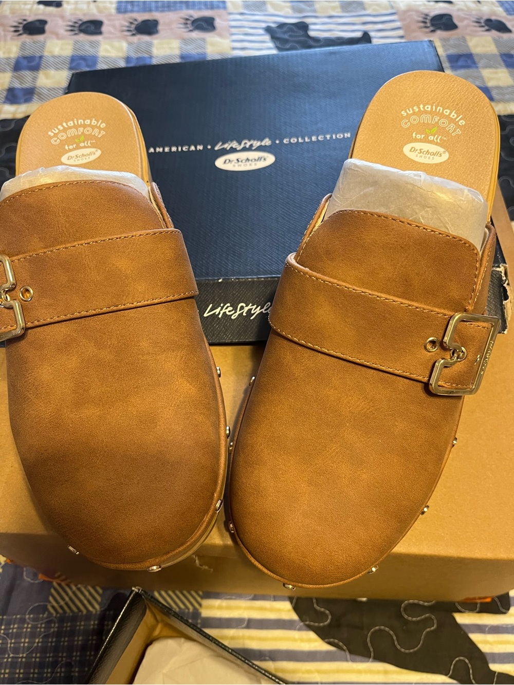 Dr. Scholl's Womens Cognac Buckle Slip-On Clogs